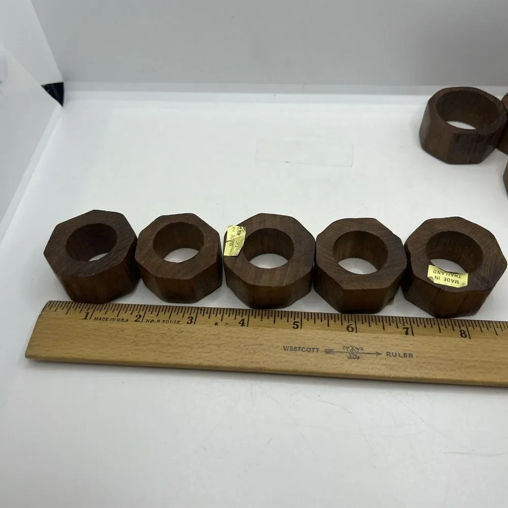 Hand Crafted Teak Wood Round Napkin Rings‎ Made in Thailand Set of 10